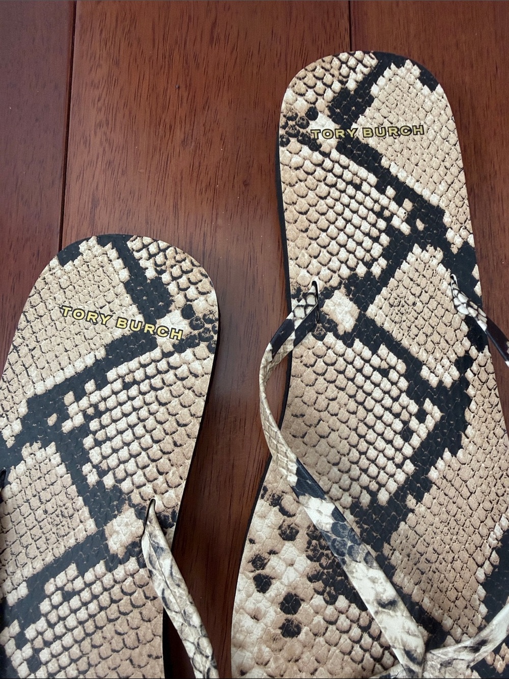 Tory Burch Desert Rocco’s Snake Snake-Print Leather Flip Flops - Picture 2 of 5